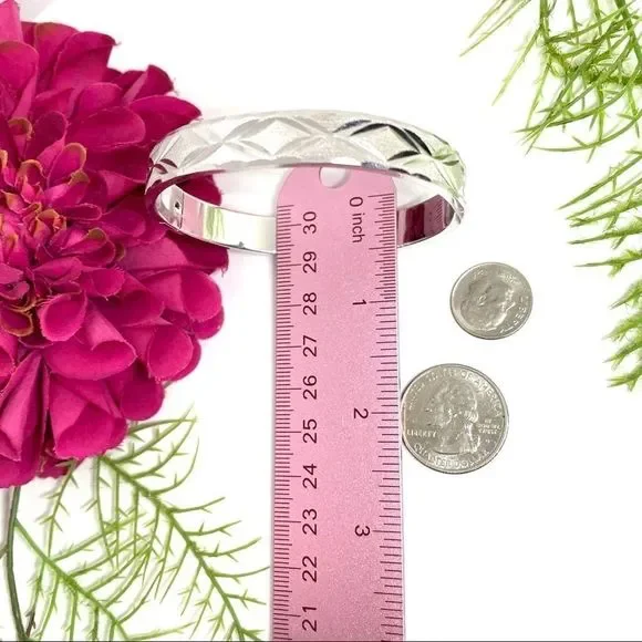 VINTAGE⚜️ART DECO Diamond Cut Etched Silver Bangle Cuff Bracelet - Picture 12 of 12